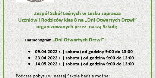 Zdjęcie do artykułu: 28 maja (sobota) Dni Otwartych Drzwi w szkole leśnej w Lesku
