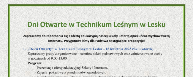 Zdjęcie do artykułu: Dni Otwarte 2023 w Technikum Leśnym w Lesku